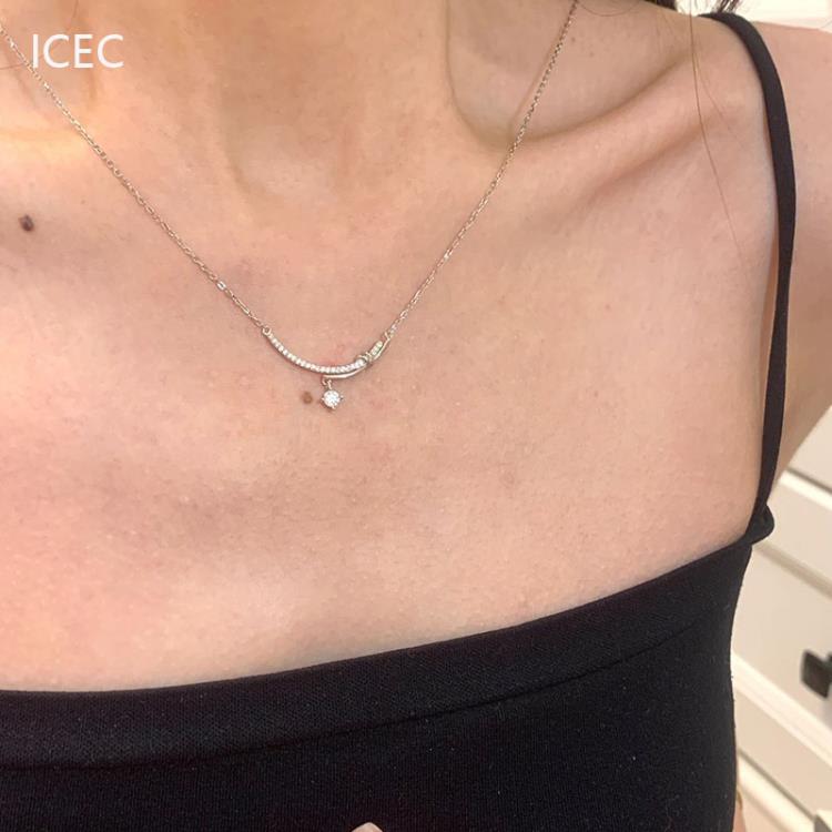 微笑鑲鉆項鍊輕奢小眾設計感冷淡風S925純銀設計師鎖骨鍊女不掉色-細節圖3