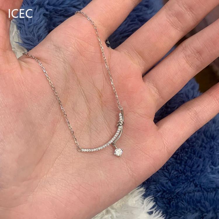 微笑鑲鉆項鍊輕奢小眾設計感冷淡風S925純銀設計師鎖骨鍊女不掉色-細節圖4