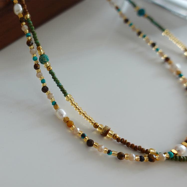 新中式項鍊新款爆款小清新復古串珠天然石頸鍊女高級感鎖骨鍊-細節圖3