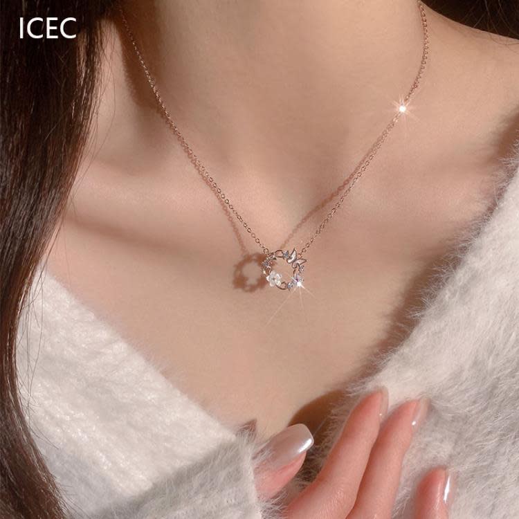 蝴蝶花朵吊墜項鍊氣質新款網紅爆款小香風不掉色鎖骨鍊上衣女-細節圖2