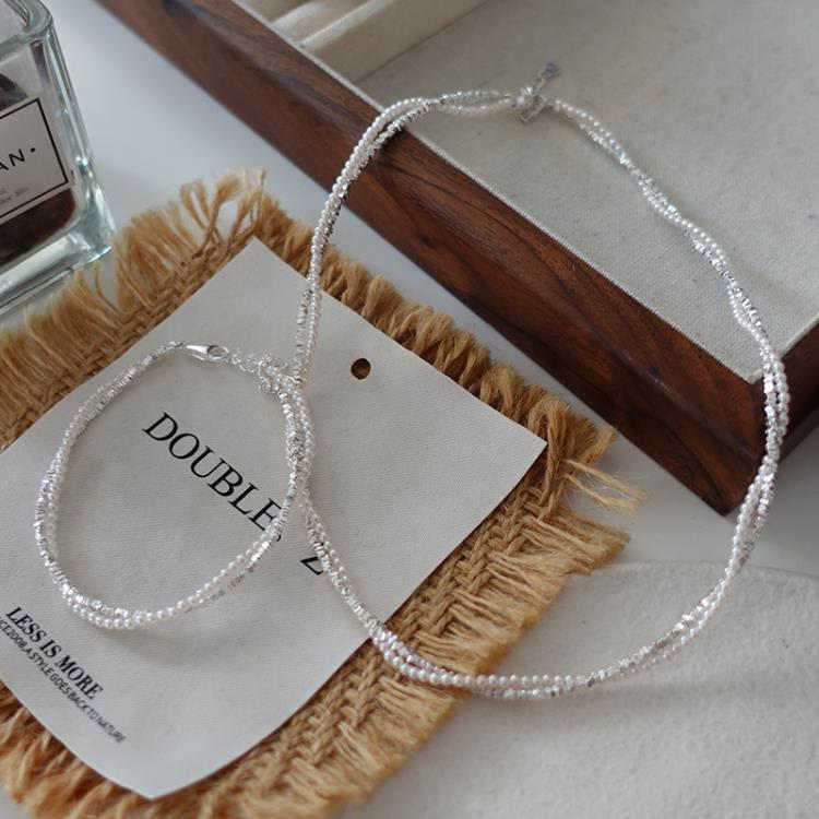 施家珍珠頸鍊新款爆款雙層疊帶通體純銀項鍊甜酷高級感鎖骨鍊-細節圖2