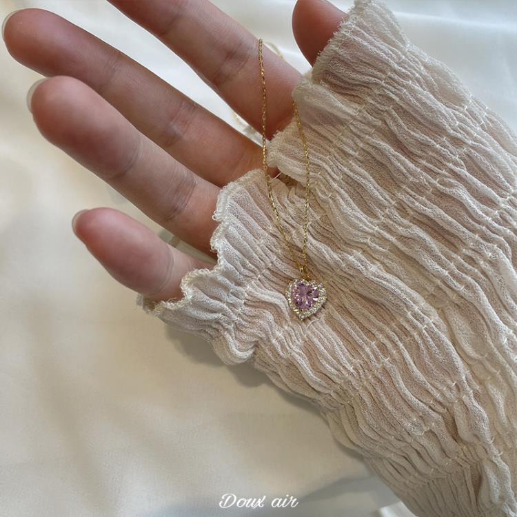 愛心彩鉆項鍊通體925銀水晶桃心吊墜ins風簡約輕奢百搭-細節圖2