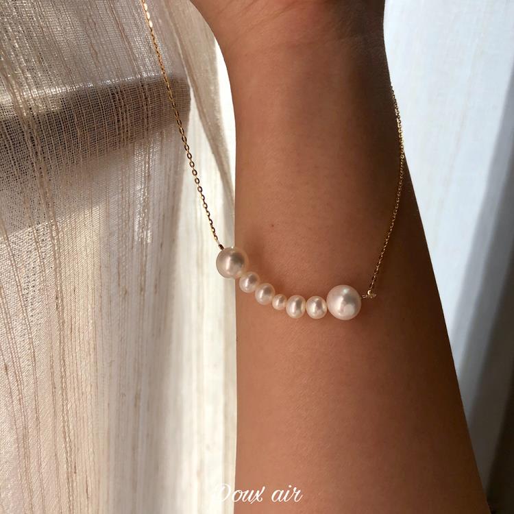 絕甜空氣/笑臉項鍊女珍珠簡約氣質鎖骨鍊手工s925銀網紅微笑項鍊-細節圖2