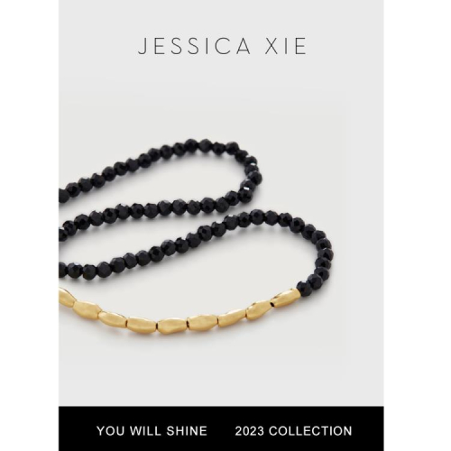 JESSICA XIE 流動美學歐美高級極簡肌理金豆拼接天然黑瑪瑙石項鍊