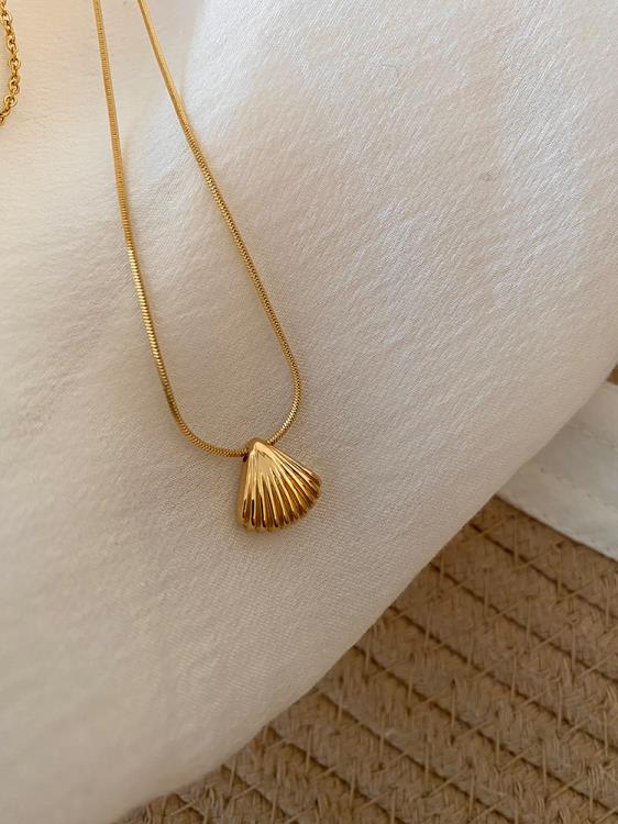 金色小貝殼復古小眾高級感精致鈦鋼項鍊女ins網紅博主鎖骨鍊-細節圖2