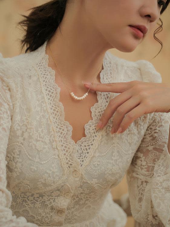 法式巴洛克微笑珍珠項鍊輕奢簡約時尚氣質百搭鎖骨鍊-細節圖3