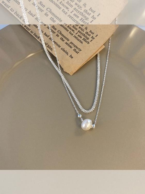 雙層疊戴珍珠項鍊女氣質高級小眾設計頸鍊choker輕奢鎖骨鍊-細節圖2