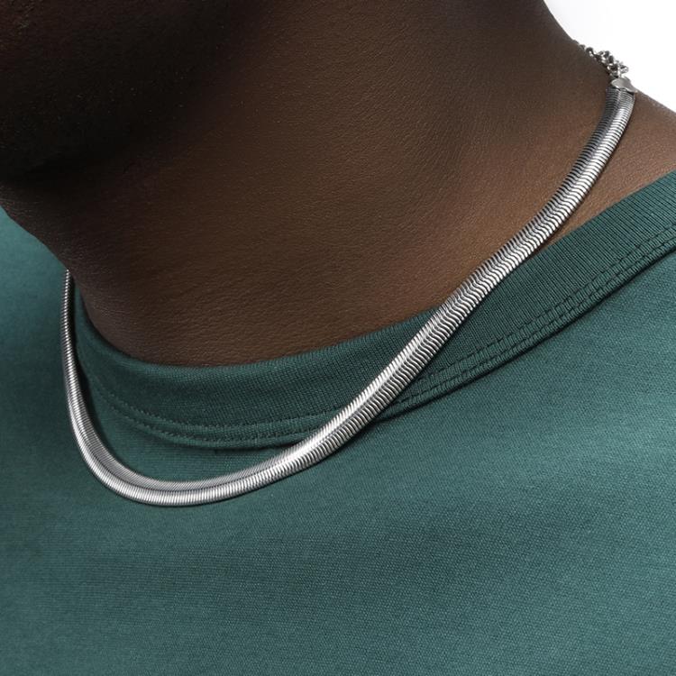 S925純銀粗蛇骨鍊電鍍白金項鍊男嘻哈潮ins百搭鎖骨鍊女同款-細節圖2