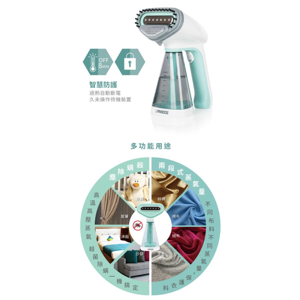 湖水綠/贈隔熱手套~附發票~原廠一年保固~荷蘭公主 手持式 蒸氣掛燙機 332846 蒸汽熨斗-細節圖5