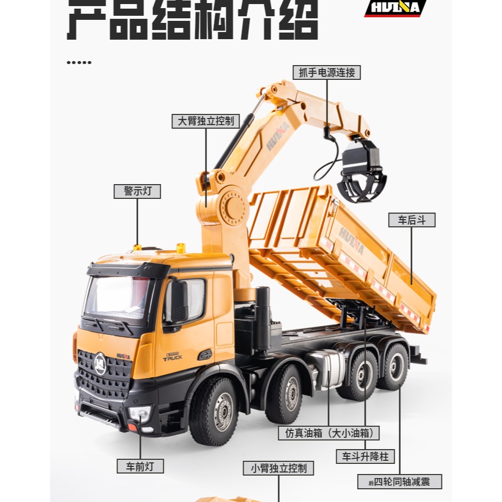 遙控車 遙控 夾子車 工程車 1/14 抓木頭機 砂石車 huina 575 538 遙控玩具 生日禮物 瘋遙控-細節圖6