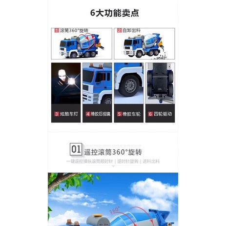 雙鷹 遙控車 1:20 大型 遙控 水泥車 工程車 攪拌車 混泥土車 遙控旋轉 遙控混泥土車 518 (瘋遙控)-細節圖4
