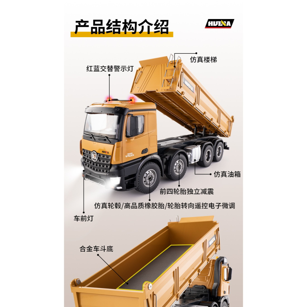 【承載力大升級】大型八輪重載砂石車 工程車 自卸車 匯納 536 生日禮物 男孩禮物 送禮 合金 全比例-細節圖6
