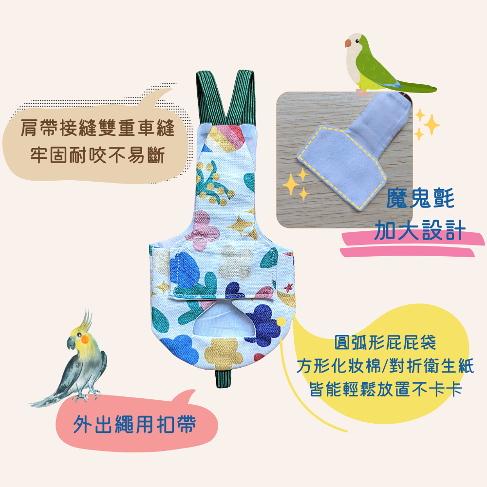 吉利好室 //全新升級//中大型鳥專區 純棉鸚鵡尿布 動物系列 手工製作 鳥衣服-細節圖4