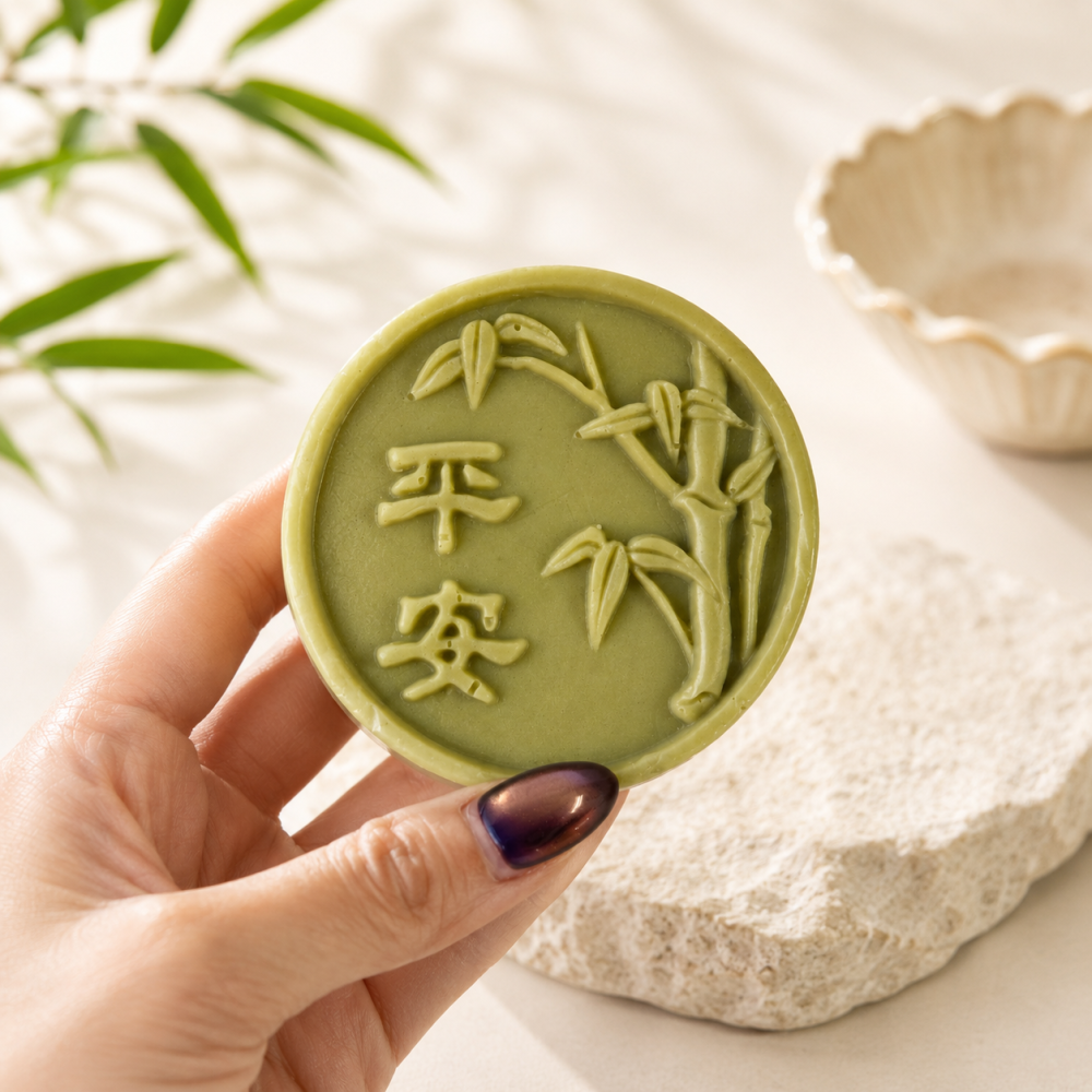 【𝑺𝒉𝒊𝒂 𝑯𝒂𝒐 夏好】六字真言艾草平安皂✨手工香皂 平安皂 艾草皂 祈福納吉 祝福禮物 婚禮小物-細節圖5