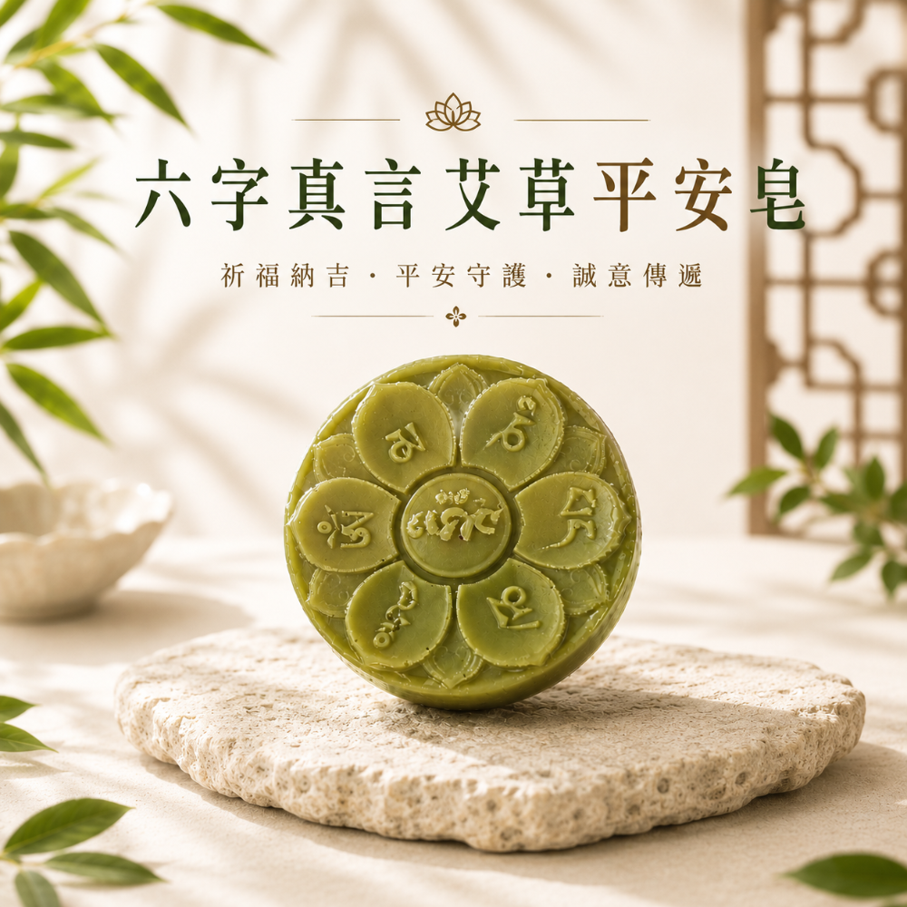 【𝑺𝒉𝒊𝒂 𝑯𝒂𝒐 夏好】六字真言艾草平安皂✨手工香皂 平安皂 艾草皂 祈福納吉 祝福禮物 婚禮小物-規格圖6