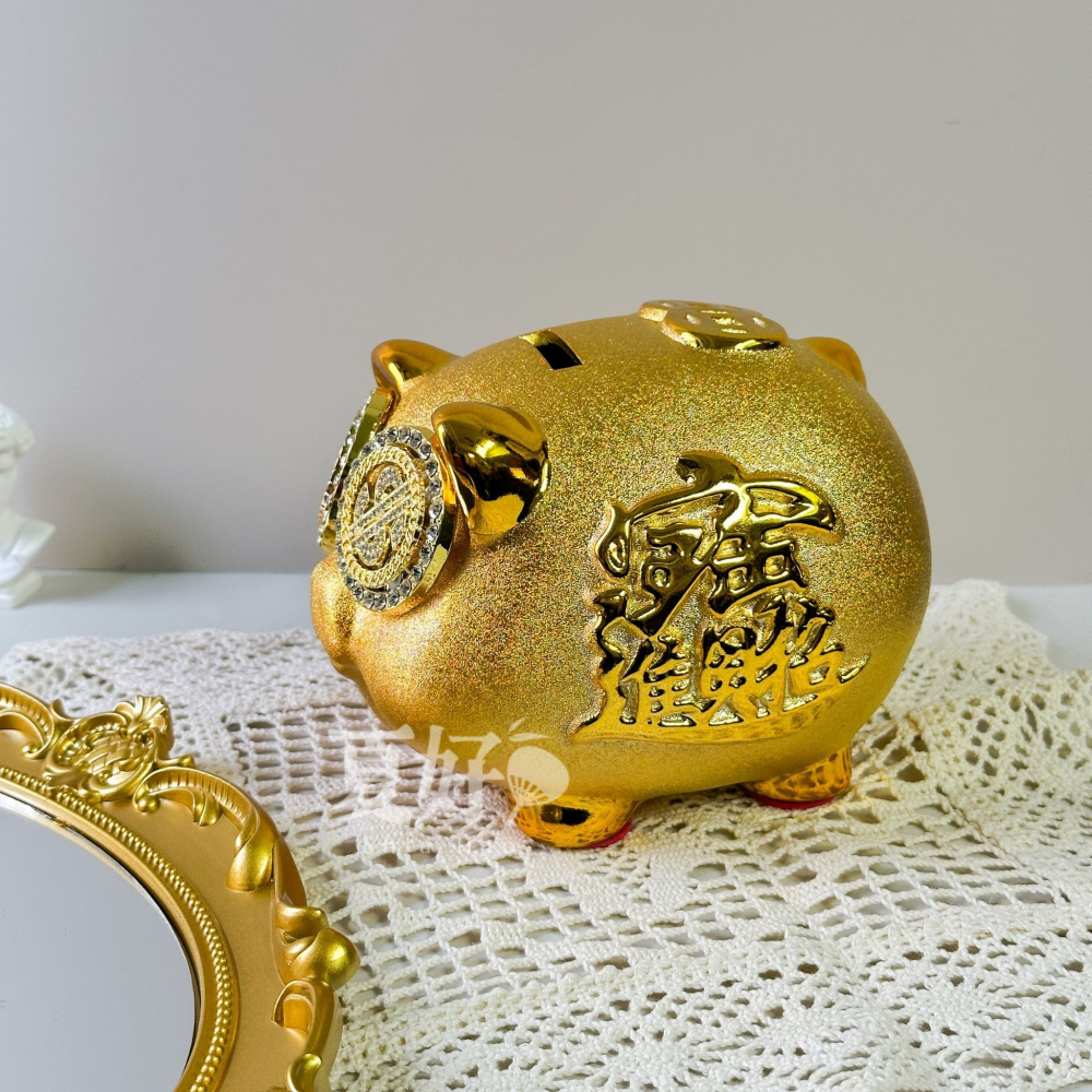 【𝑺𝒉𝒊𝒂 𝑯𝒂𝒐 夏好】現貨✨招財陶瓷金豬存錢筒｜小尺寸入門款 開運聚財擺件 賺錢豬轉錢入財桌面風水擺-細節圖2