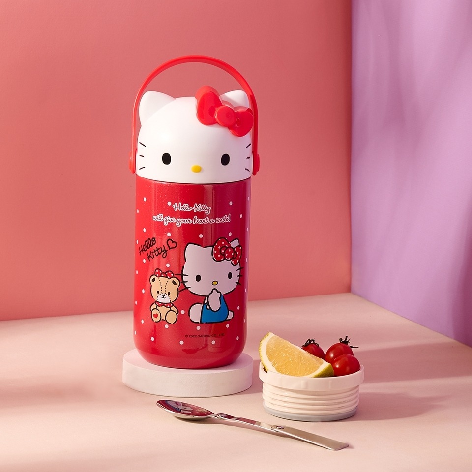 【𝑺𝒉𝒊𝒂 𝑯𝒂𝒐 夏好】現貨✨Hello Kitty 造型食物燜燒罐 手提悶燒鍋 真空悶燒罐 保溫罐-規格圖5