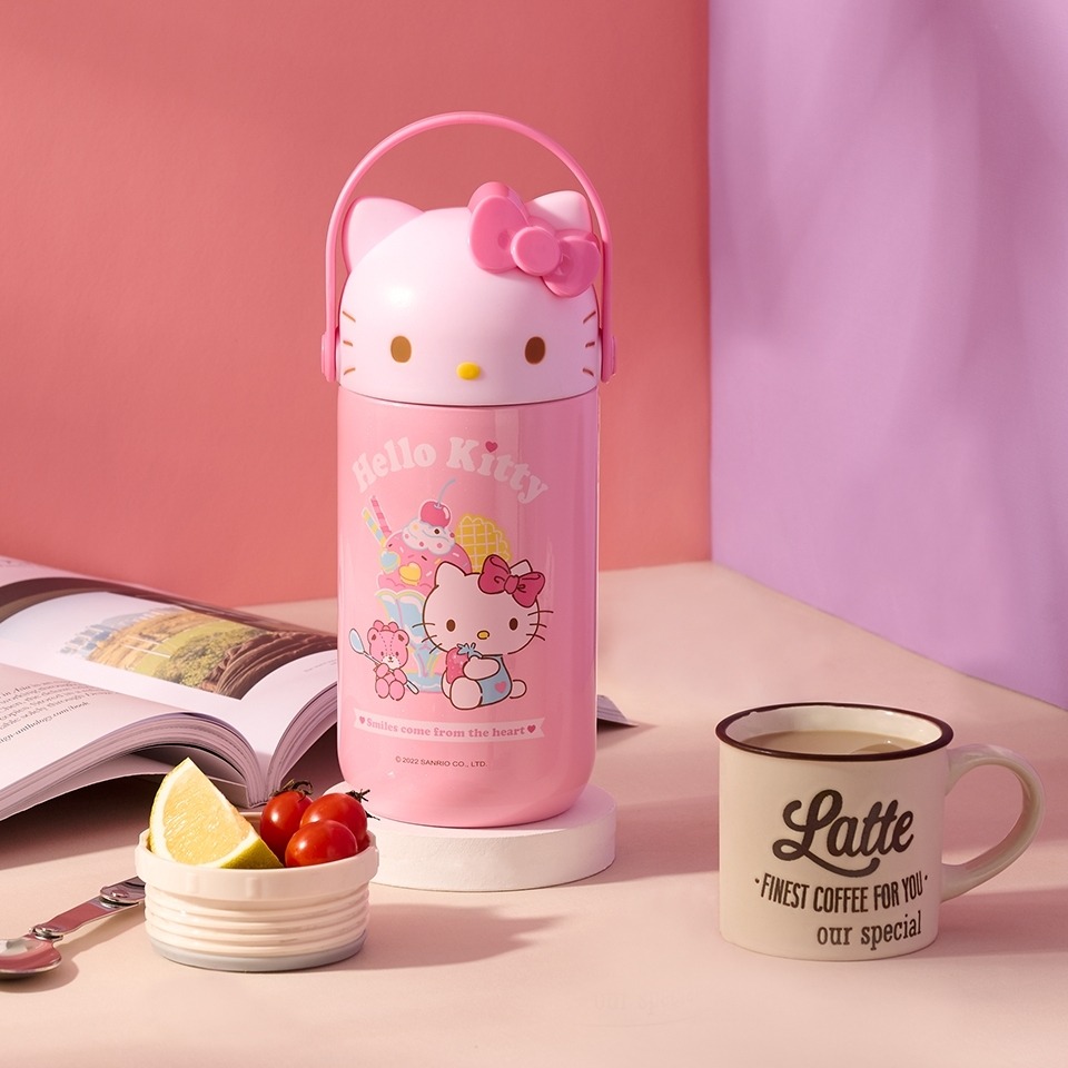 【𝑺𝒉𝒊𝒂 𝑯𝒂𝒐 夏好】現貨✨Hello Kitty 造型食物燜燒罐 手提悶燒鍋 真空悶燒罐 保溫罐-規格圖5