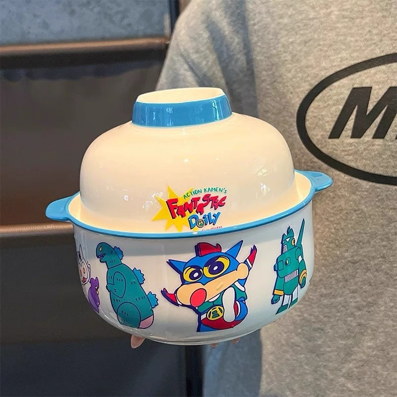 【𝑺𝒉𝒊𝒂 𝑯𝒂𝒐 夏好】現貨✨ 蠟筆小新泡麵碗 湯碗陶瓷飯碗湯碗丼飯丼碗學生碗把手微波碗拉麵碗雙耳碗-規格圖3