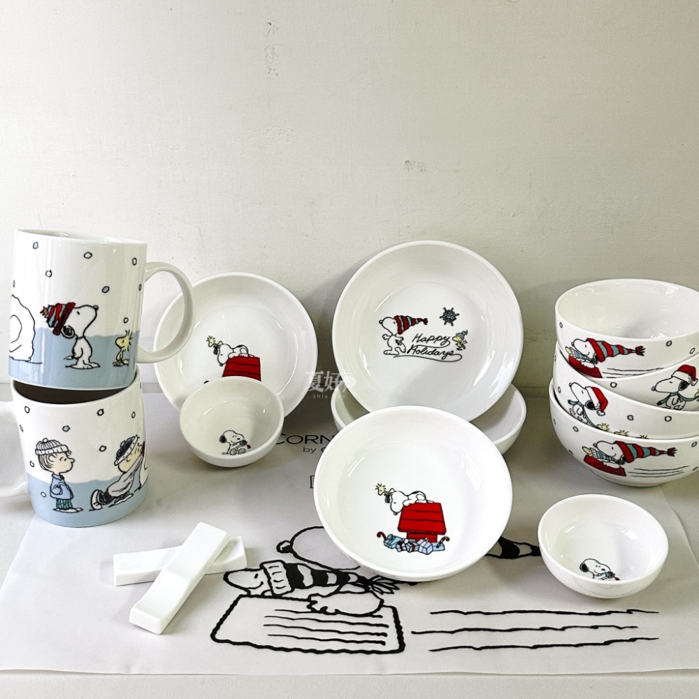 【𝑺𝒉𝒊𝒂 𝑯𝒂𝒐 夏好】康寧 史努比SNOOPY SNOW 14件式陶瓷餐具禮盒 餐盤餐廚用品碗盤-規格圖9