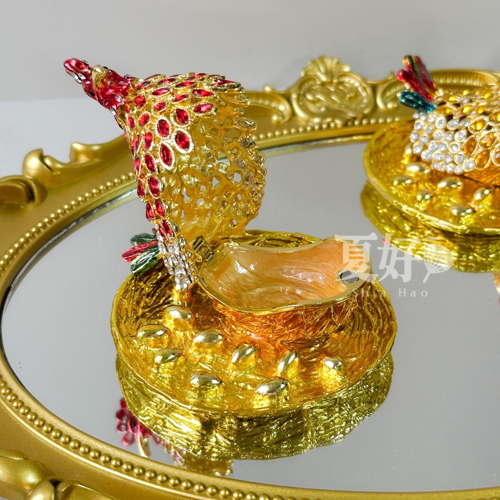 【𝑺𝒉𝒊𝒂 𝑯𝒂𝒐 夏好】現貨✨招財雞母雙入組✨聚財納福 財庫滿滿 合金鑲鑽收納寶盒 招財雞擺飾財位開運-細節圖7