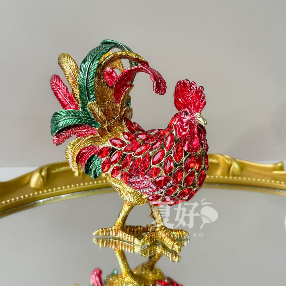 【𝑺𝒉𝒊𝒂 𝑯𝒂𝒐 夏好】現貨✨招財雞母雙入組✨聚財納福 財庫滿滿 合金鑲鑽收納寶盒 招財雞擺飾財位開運-細節圖8