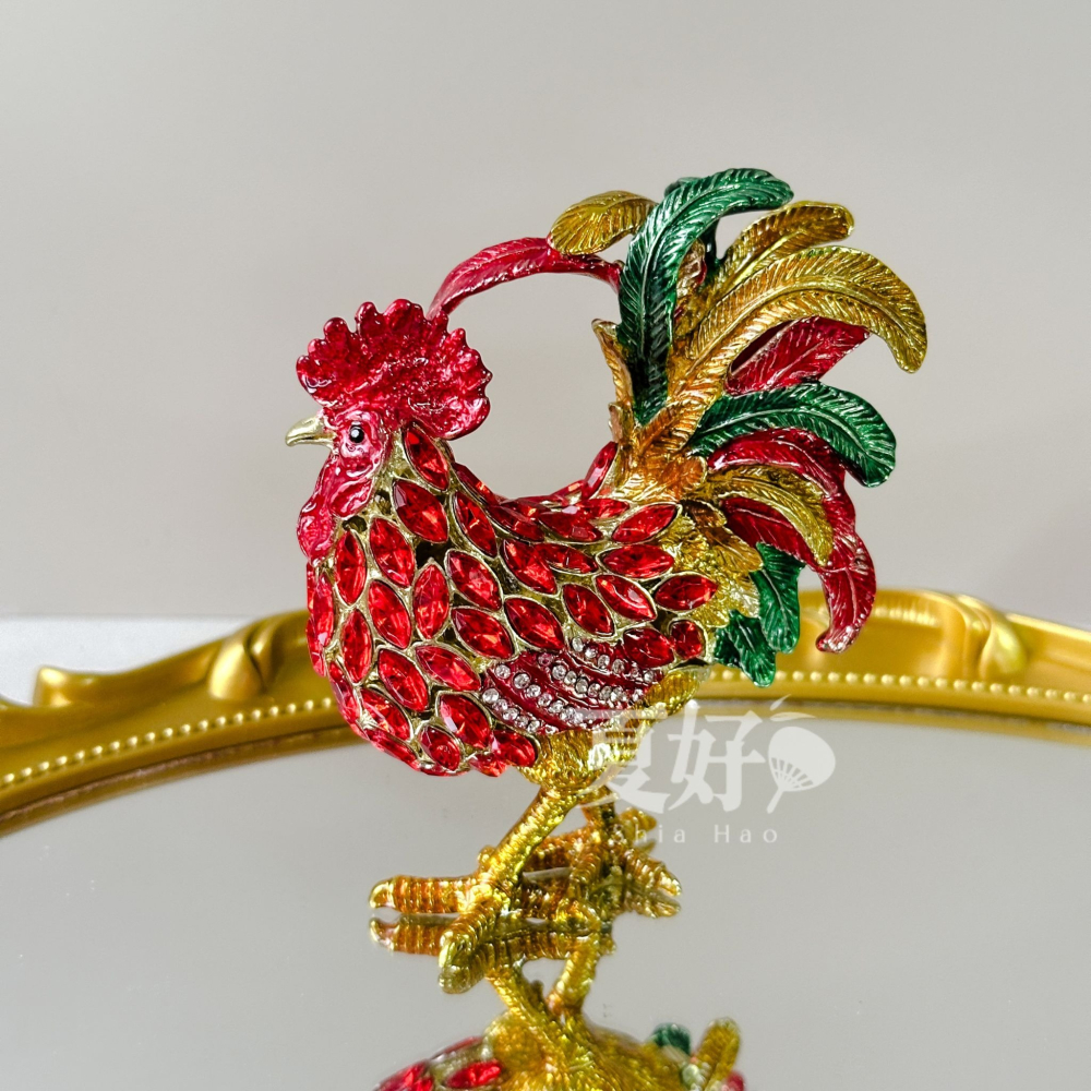 【𝑺𝒉𝒊𝒂 𝑯𝒂𝒐 夏好】現貨✨招財雞母雙入組✨聚財納福 財庫滿滿 合金鑲鑽收納寶盒 招財雞擺飾財位開運-細節圖9
