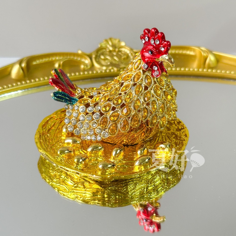【𝑺𝒉𝒊𝒂 𝑯𝒂𝒐 夏好】現貨✨招財雞母雙入組✨聚財納福 財庫滿滿 合金鑲鑽收納寶盒 招財雞擺飾財位開運-規格圖10