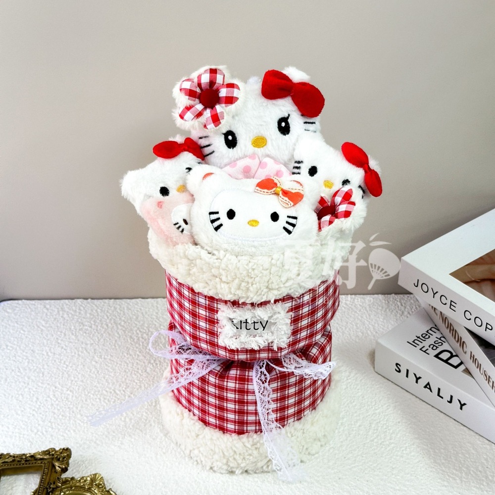 【𝑺𝒉𝒊𝒂 𝑯𝒂𝒐 夏好】現貨✨Hello Kitty玩偶花束 愛心收納花束桶 三麗鷗娃娃花束 女生生日-細節圖3
