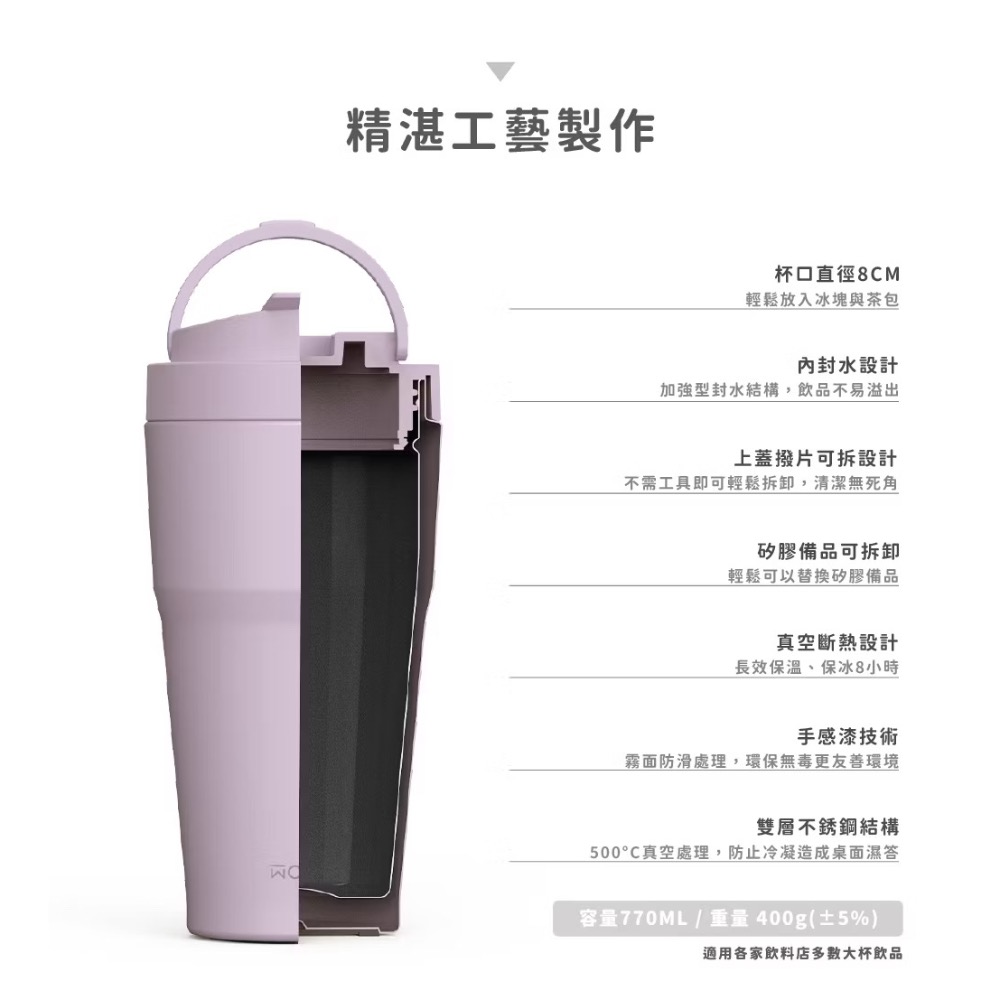 🍀MCC SHOP🍀【WOKY 沃廚】雙層陶瓷渾圓杯750ml (附矽膠吸管)-細節圖3