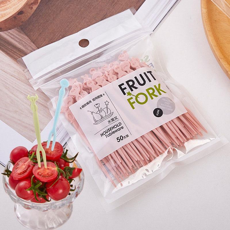 水果叉 點心叉 水果簽 50入  試吃叉 沙拉叉 蛋糕叉 叉子 一次性 可愛造型水果叉 甜點叉 叉子-細節圖5