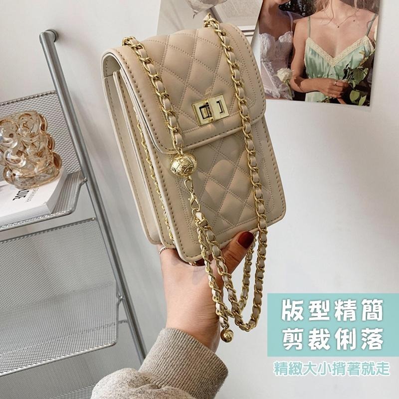 【台灣出貨品質優】手機包 菱格手機包 手機包斜背 小香包 小方包 肩背包 單肩包 斜背包 側背包 單肩包 鏈條包 小廢包-細節圖7