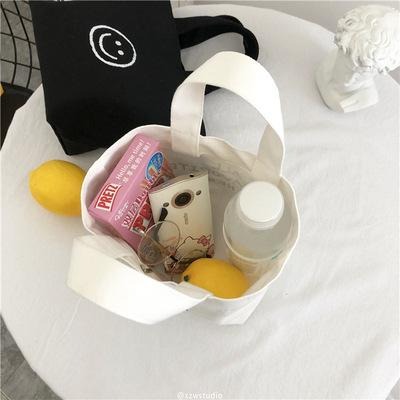 笑臉帆布袋 手提袋  小手提袋 可愛手提袋 帆布小提袋 笑臉提袋 小帆布袋 帆布包 INS便當袋帆布手提袋-細節圖2