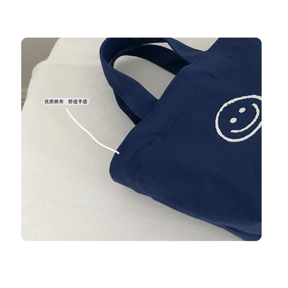 笑臉帆布袋 手提袋  小手提袋 可愛手提袋 帆布小提袋 笑臉提袋 小帆布袋 帆布包 INS便當袋帆布手提袋-細節圖4