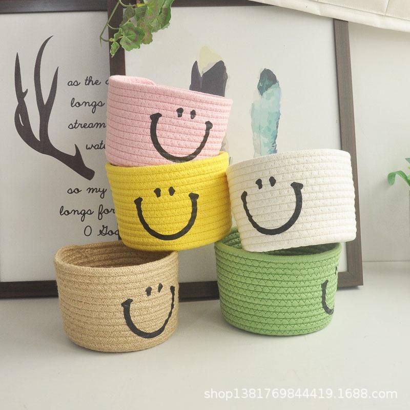 【有可懸掛款】微笑收納籃 笑臉編織籃 棉繩收納籃 雜物籃 收納籃 編織籃 置物籃 收納 手工麻繩編織籃 笑臉編織收納-細節圖2