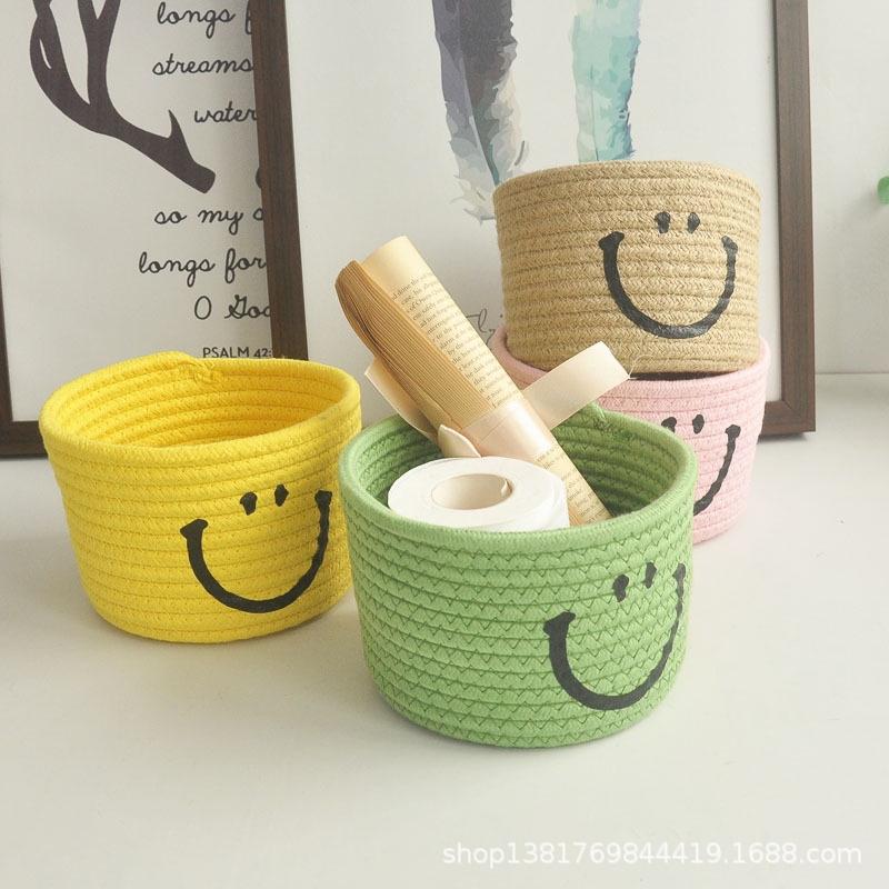 【有可懸掛款】微笑收納籃 笑臉編織籃 棉繩收納籃 雜物籃 收納籃 編織籃 置物籃 收納 手工麻繩編織籃 笑臉編織收納-細節圖3