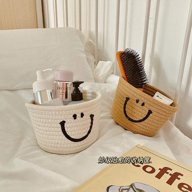 【有可懸掛款】微笑收納籃 笑臉編織籃 棉繩收納籃 雜物籃 收納籃 編織籃 置物籃 收納 手工麻繩編織籃 笑臉編織收納-細節圖4