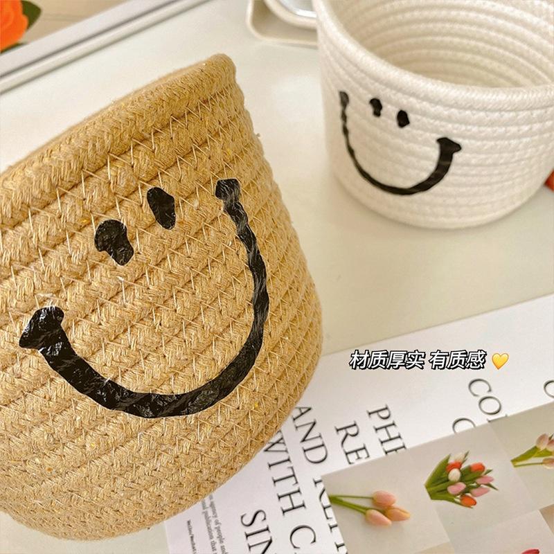 【有可懸掛款】微笑收納籃 笑臉編織籃 棉繩收納籃 雜物籃 收納籃 編織籃 置物籃 收納 手工麻繩編織籃 笑臉編織收納-細節圖5