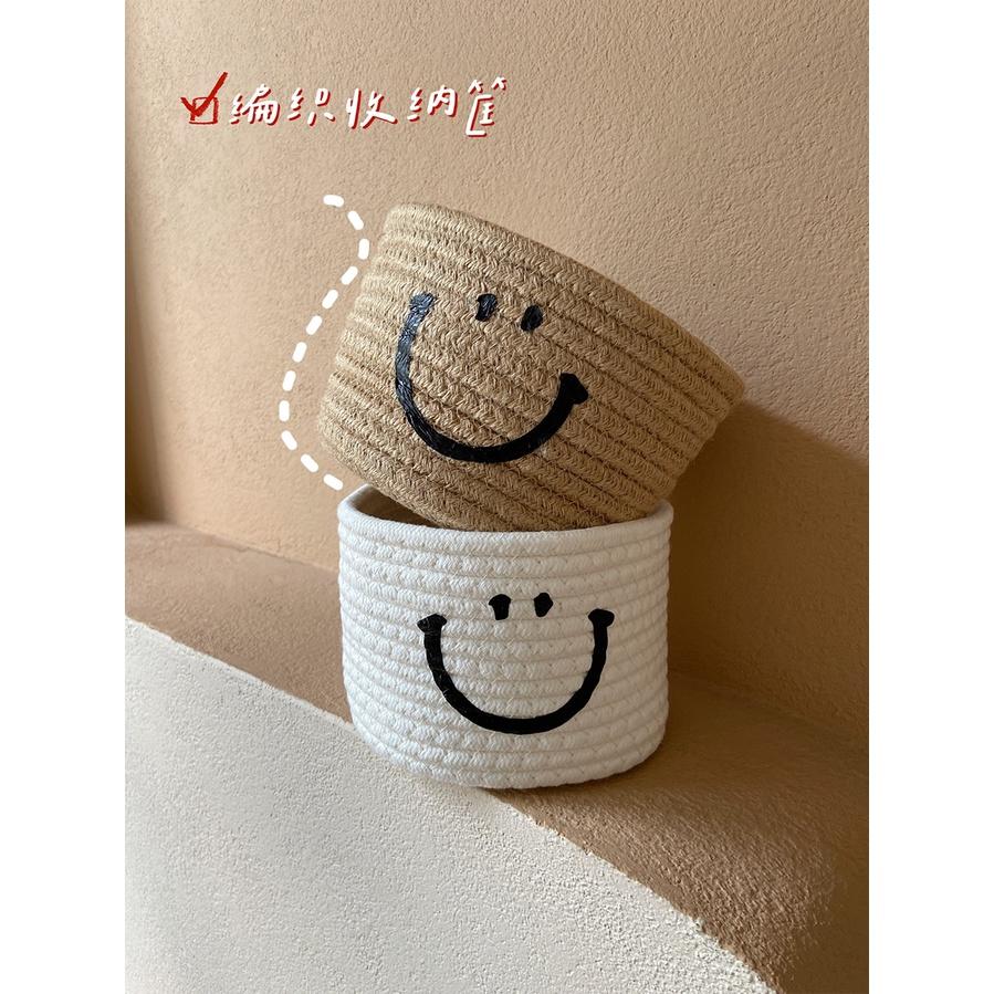 【有可懸掛款】微笑收納籃 笑臉編織籃 棉繩收納籃 雜物籃 收納籃 編織籃 置物籃 收納 手工麻繩編織籃 笑臉編織收納-細節圖7