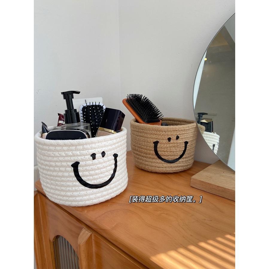 【有可懸掛款】微笑收納籃 笑臉編織籃 棉繩收納籃 雜物籃 收納籃 編織籃 置物籃 收納 手工麻繩編織籃 笑臉編織收納-細節圖8