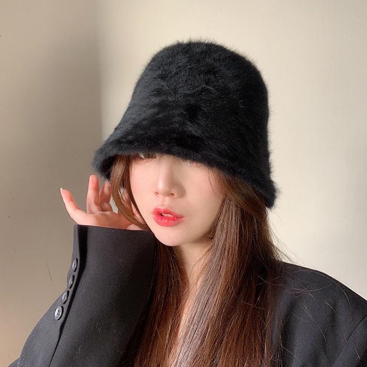 兔毛帽 兔毛絨漁夫帽 秋冬帽 保暖帽 漁夫帽 盆帽 保暖 顯臉小 韓系氣質 百搭遮臉兔毛帽-細節圖2