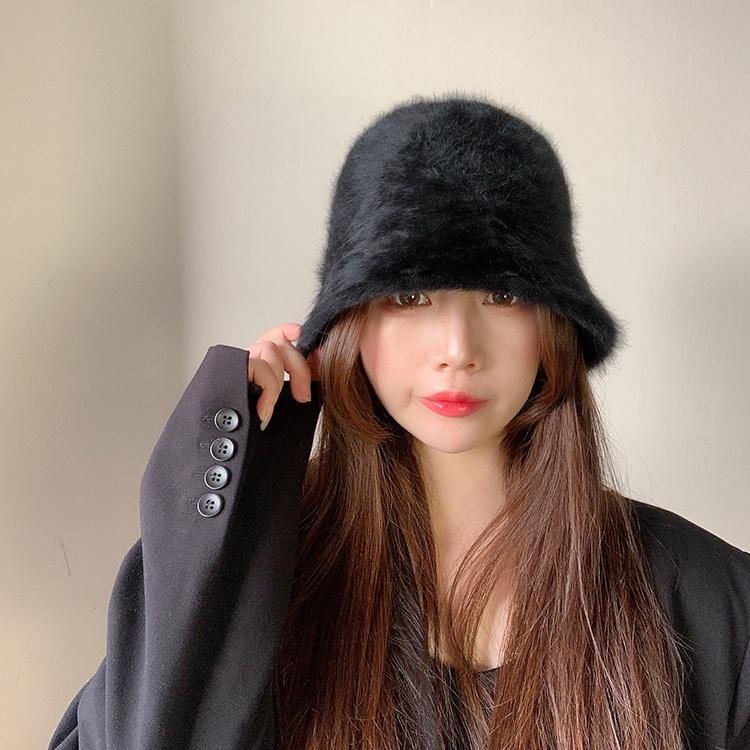 兔毛帽 兔毛絨漁夫帽 秋冬帽 保暖帽 漁夫帽 盆帽 保暖 顯臉小 韓系氣質 百搭遮臉兔毛帽-細節圖3