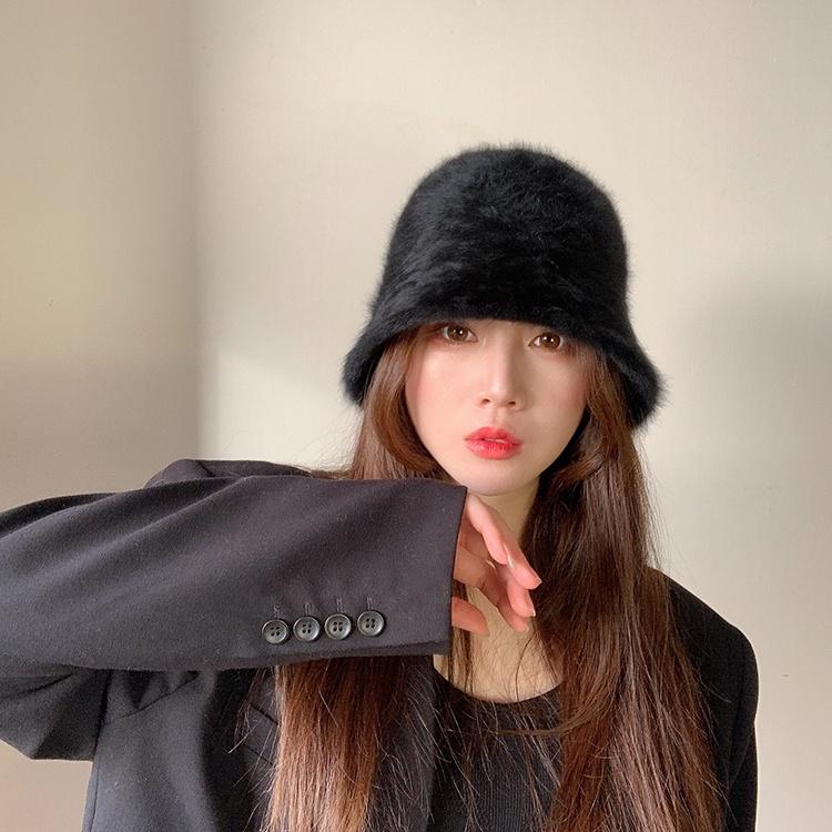 兔毛帽 兔毛絨漁夫帽 秋冬帽 保暖帽 漁夫帽 盆帽 保暖 顯臉小 韓系氣質 百搭遮臉兔毛帽-細節圖4