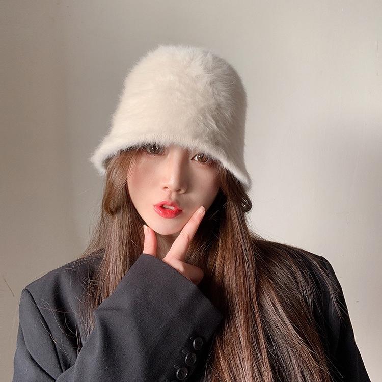 兔毛帽 兔毛絨漁夫帽 秋冬帽 保暖帽 漁夫帽 盆帽 保暖 顯臉小 韓系氣質 百搭遮臉兔毛帽-細節圖5