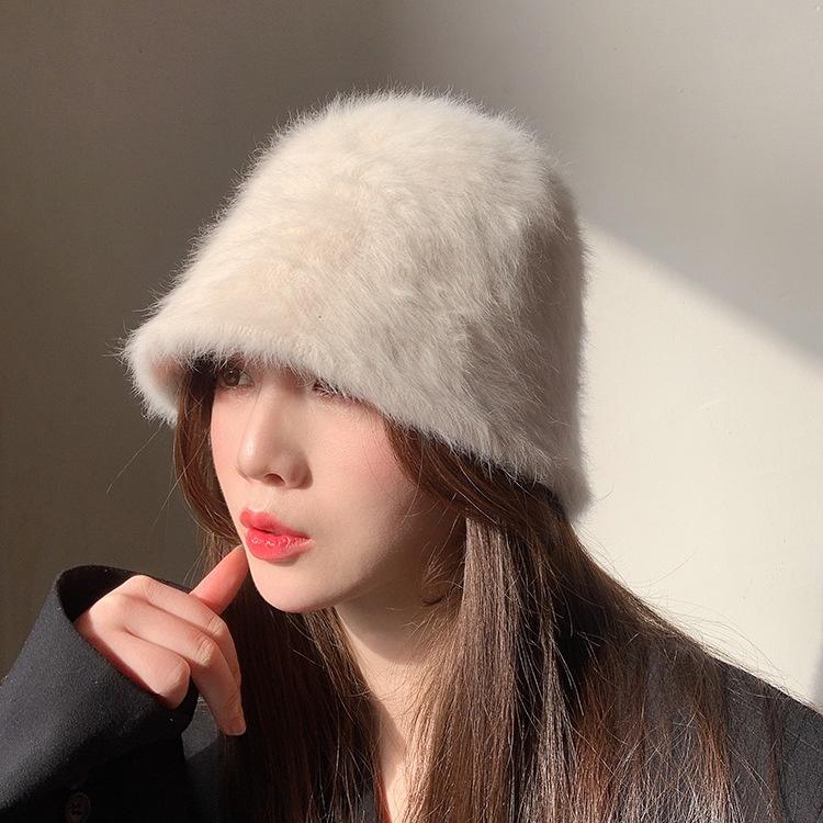 兔毛帽 兔毛絨漁夫帽 秋冬帽 保暖帽 漁夫帽 盆帽 保暖 顯臉小 韓系氣質 百搭遮臉兔毛帽-細節圖6