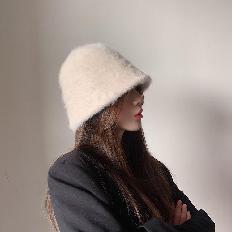 兔毛帽 兔毛絨漁夫帽 秋冬帽 保暖帽 漁夫帽 盆帽 保暖 顯臉小 韓系氣質 百搭遮臉兔毛帽-細節圖7