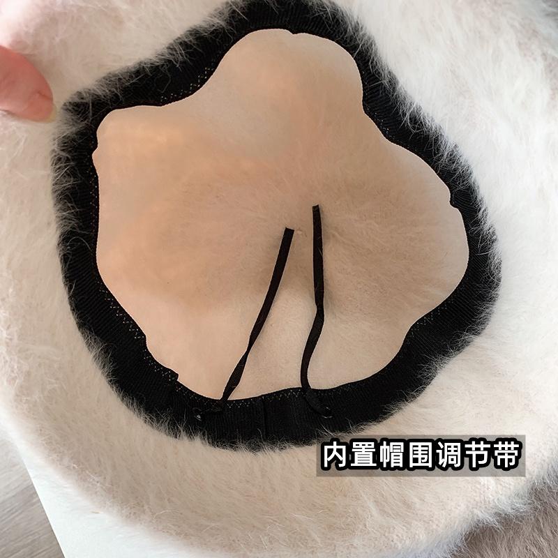兔毛帽 兔毛絨漁夫帽 秋冬帽 保暖帽 漁夫帽 盆帽 保暖 顯臉小 韓系氣質 百搭遮臉兔毛帽-細節圖8