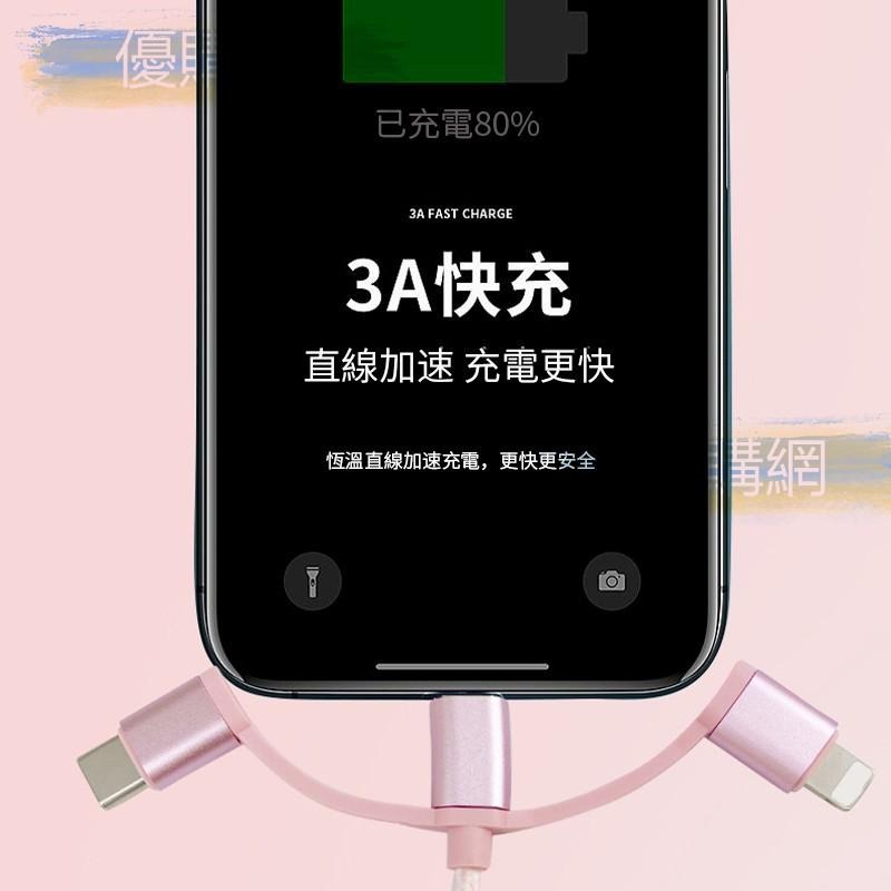 充電線 三合一充電線 傳輸線 3合1快充 MicroUSB Type-C iPhone  一拖三快充線 usb充電線-細節圖4