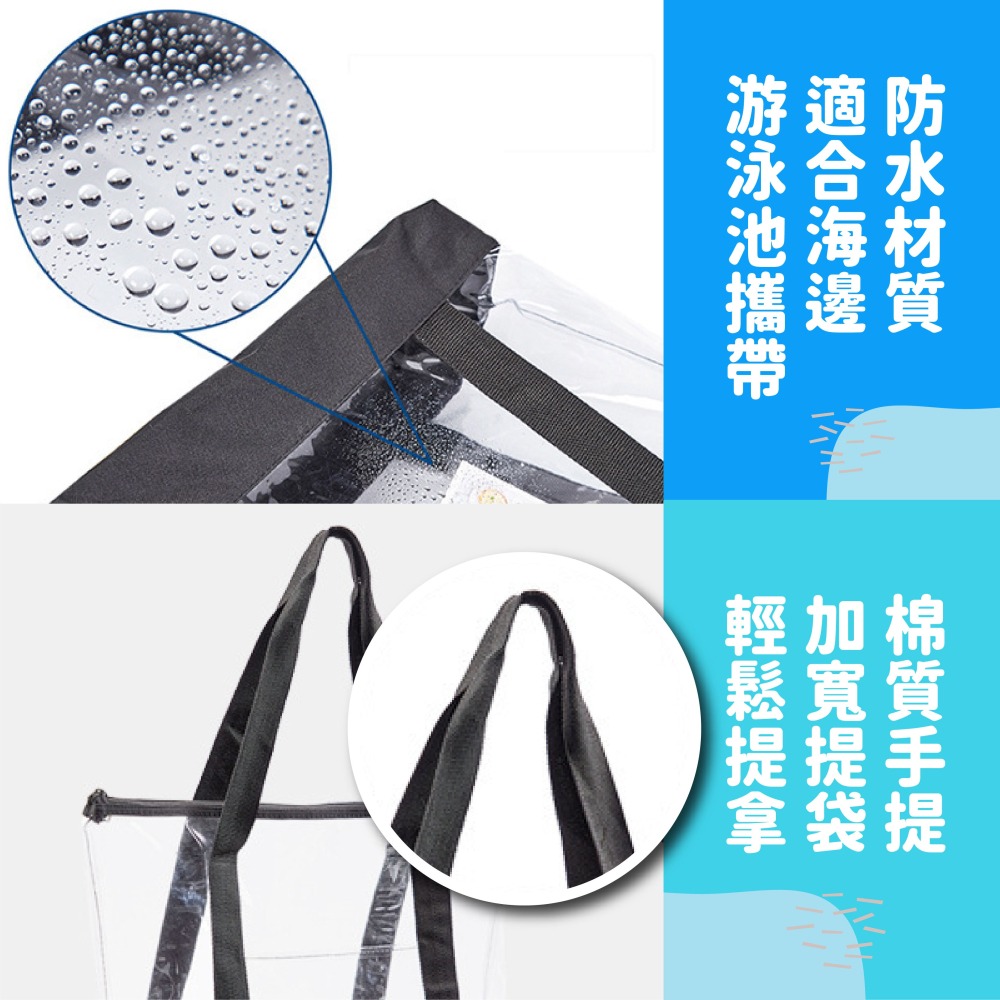 【大容量有拉鏈】 透明手提袋 透明防水包 防水包 透明手提包 防水袋 游泳包 游泳袋 防水手提袋 沙灘包 海灘包 運動包-細節圖2
