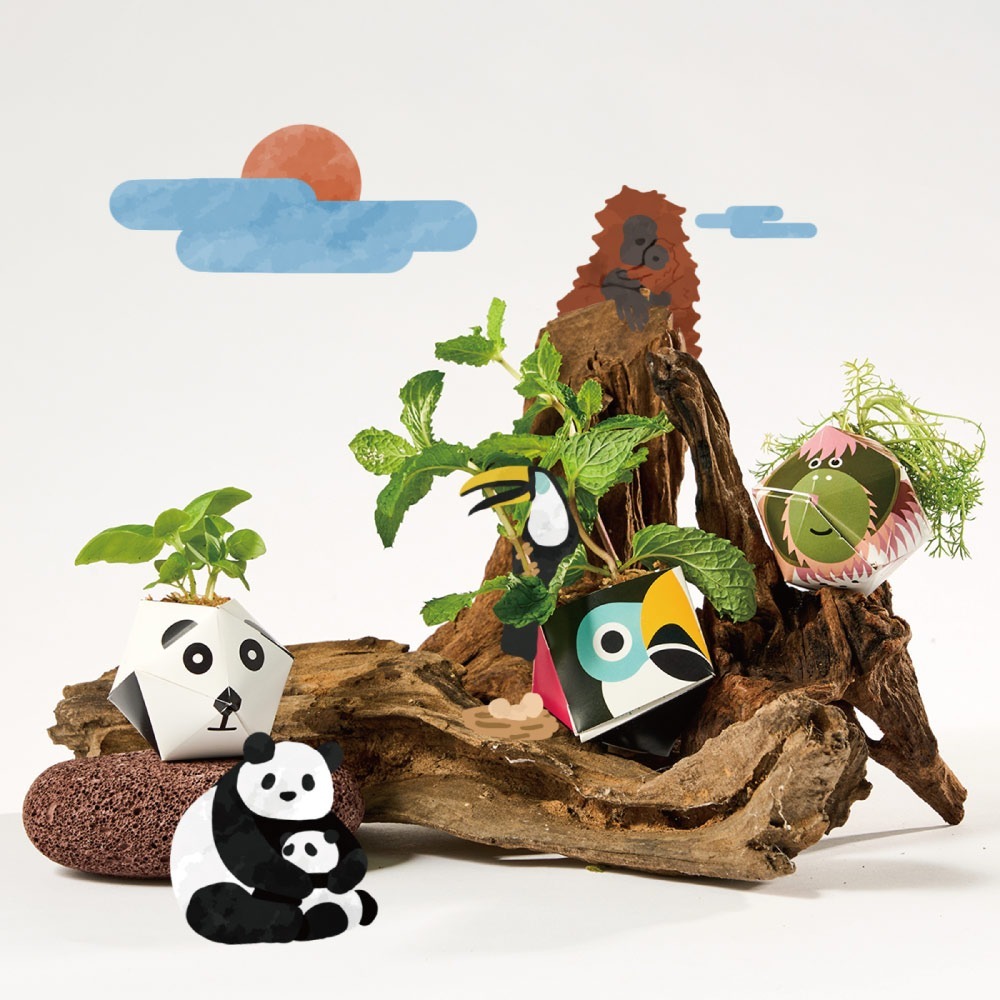 OriBon摺紙盆栽組合：大嘴鳥／大貓熊／大猩猩-細節圖3